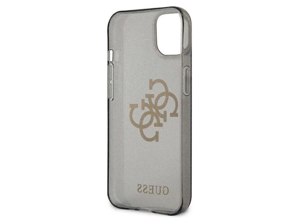 Capa rígida preta/preta com glitter e logo grande para iPhone 13 mini 5.4" da Guess (GUHCP13SPCUGL4G