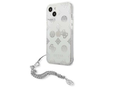 Funda rígida plateada para iPhone 13 mini de 5,4" de Guess GUHCP13SKPESI, colección Peony Chain. Funda rígida plateada para iPhone 13 mini de 5,4" de Guess GUHCP13SKPESI, colección Peony Chain.