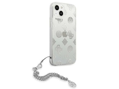 Funda rígida plateada para iPhone 13 mini de 5,4" de Guess GUHCP13SKPESI, colección Peony Chain. Funda rígida plateada para iPhone 13 mini de 5,4" de Guess GUHCP13SKPESI, colección Peony Chain.