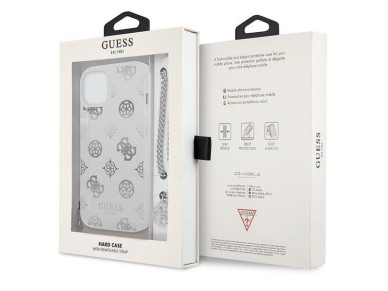 Funda rígida plateada para iPhone 13 mini de 5,4" de Guess GUHCP13SKPESI, colección Peony Chain. Funda rígida plateada para iPhone 13 mini de 5,4" de Guess GUHCP13SKPESI, colección Peony Chain.