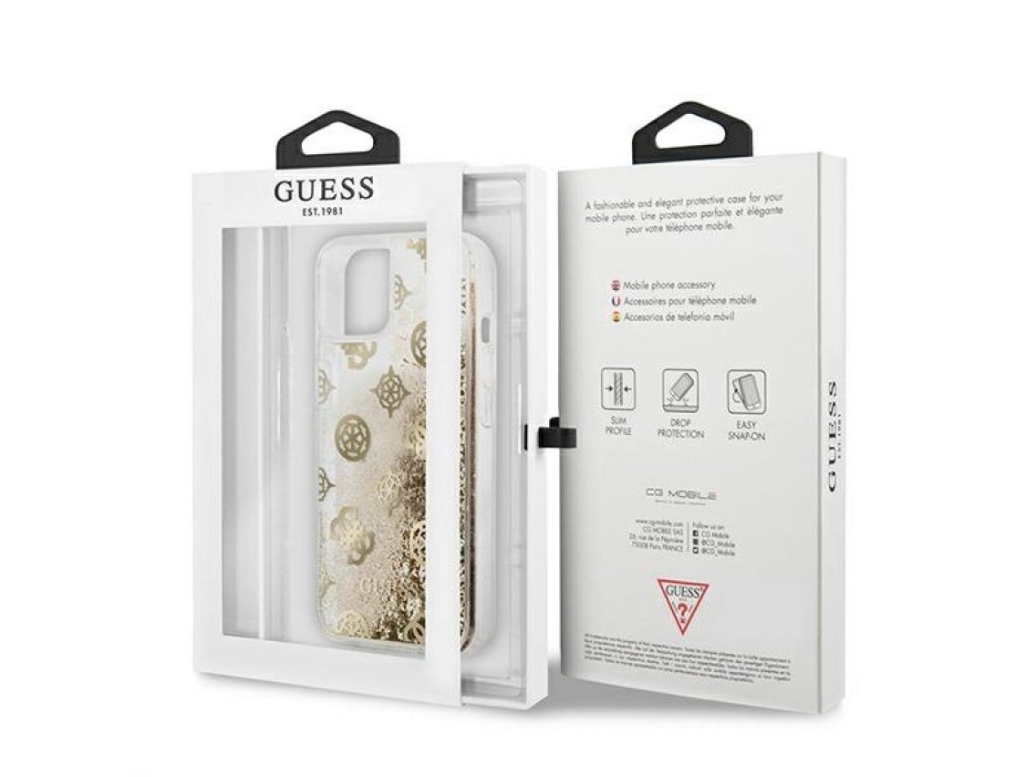 Funda rígida dorada/dorada Guess GUHCP13SLGPEGO para iPhone 13 mini de 5,4" con purpurina líquida Pe