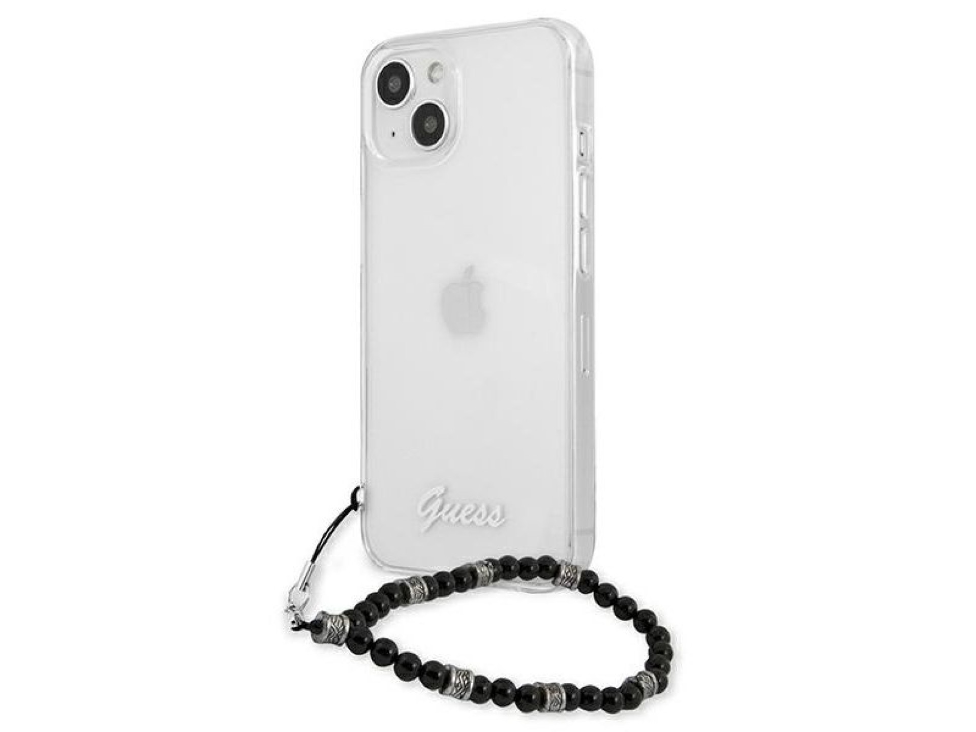 Capa rígida transparente Guess GUHCP13MKPSBK para iPhone 13 de 6,1 polegadas, cor Preto Pérola.