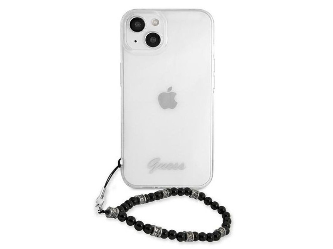 Capa rígida transparente Guess GUHCP13MKPSBK para iPhone 13 de 6,1 polegadas, cor Preto Pérola.