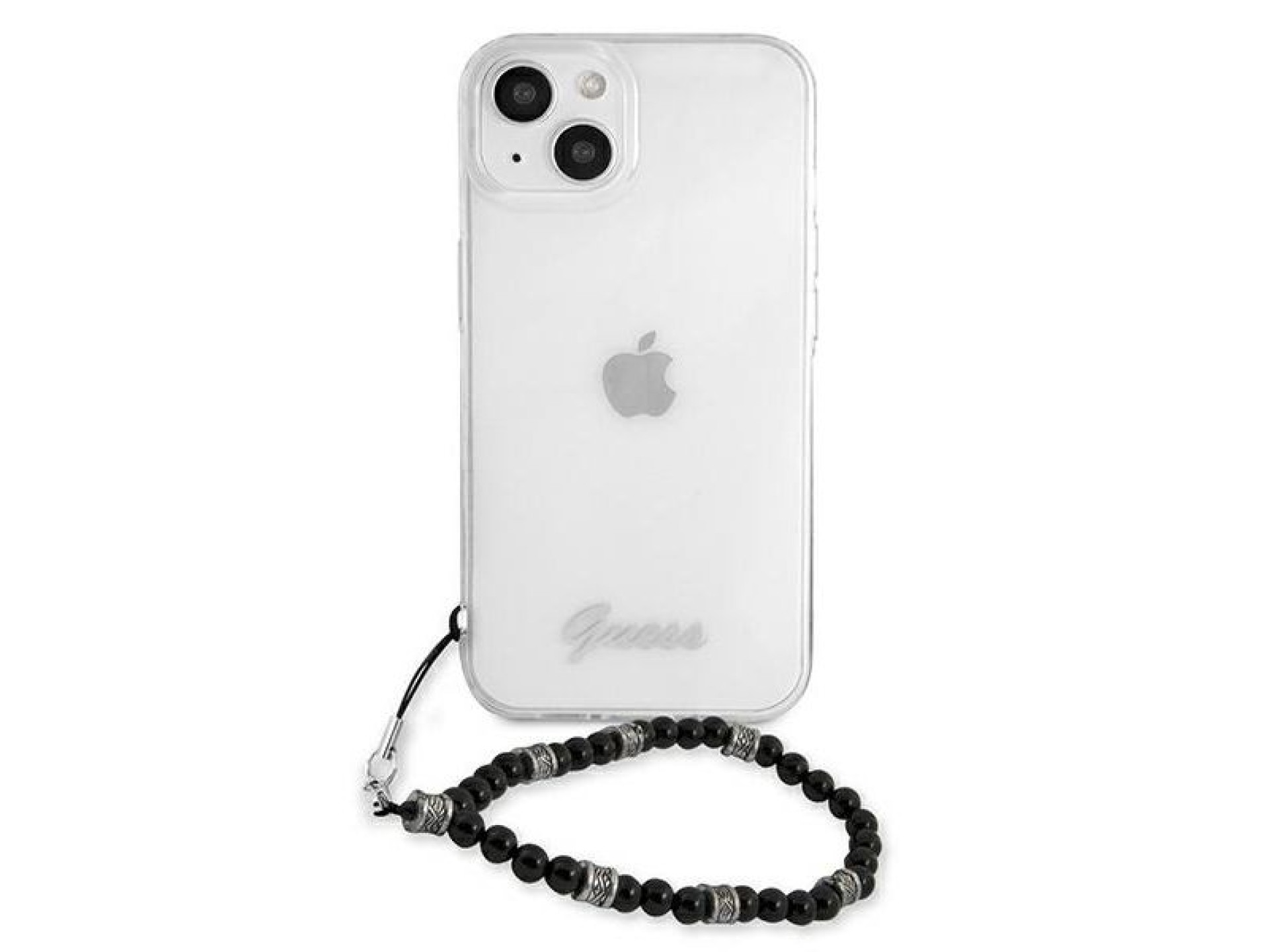 Capa rígida transparente Guess GUHCP13MKPSBK para iPhone 13 de 6,1 polegadas, cor Preto Pérola.