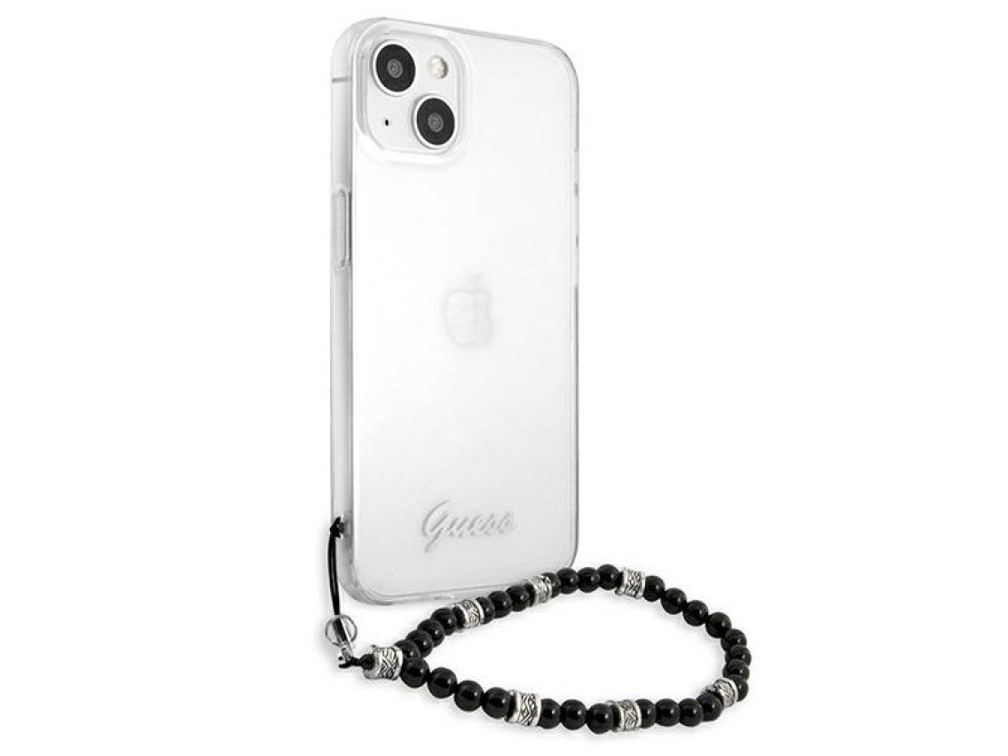 Capa rígida transparente Guess GUHCP13MKPSBK para iPhone 13 de 6,1 polegadas, cor Preto Pérola.