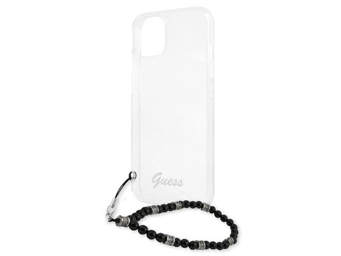 Capa rígida transparente Guess GUHCP13MKPSBK para iPhone 13 de 6,1 polegadas, cor Preto Pérola.
