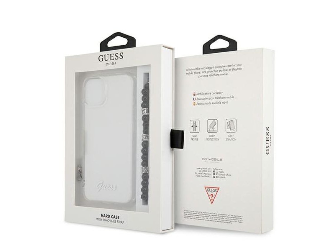 Capa rígida transparente Guess GUHCP13MKPSBK para iPhone 13 de 6,1 polegadas, cor Preto Pérola.