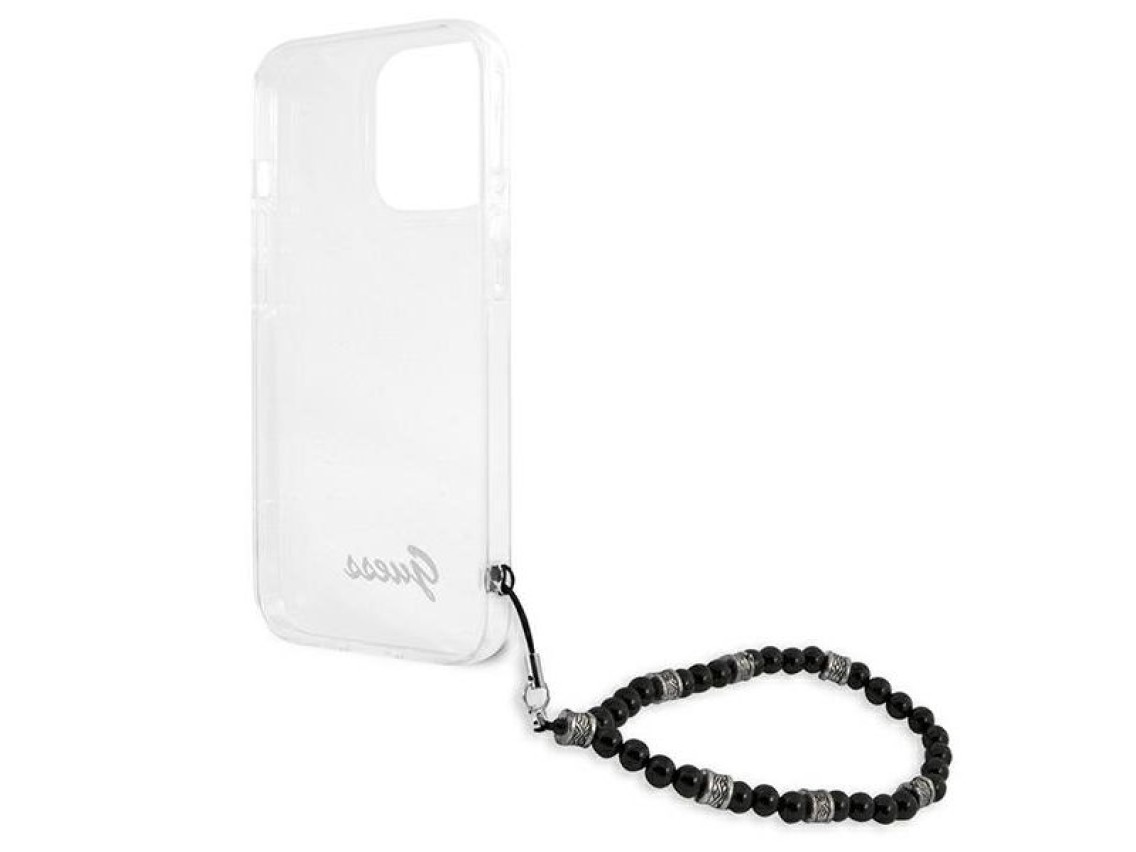 Capa rígida transparente Guess GUHCP13LKPSBK para iPhone 13 Pro / 13 de 6,1" na cor Preto Pérola