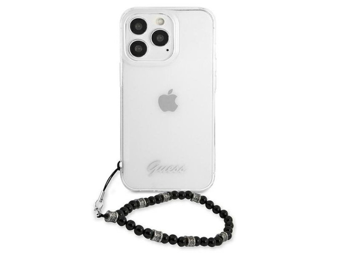 Capa rígida transparente Guess GUHCP13XKPSBK para iPhone 13 Pro Max 6.7" na cor Preto Pérola