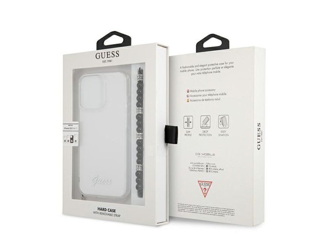 Capa rígida transparente Guess GUHCP13XKPSBK para iPhone 13 Pro Max 6.7" na cor Preto Pérola