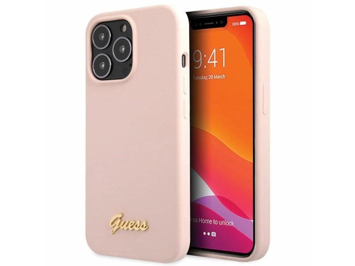 Guess GUHCP13XLSLMGLP iPhone 13 Pro Max 6.7" light pink/light pink hardcase Silicone Script Gold Log