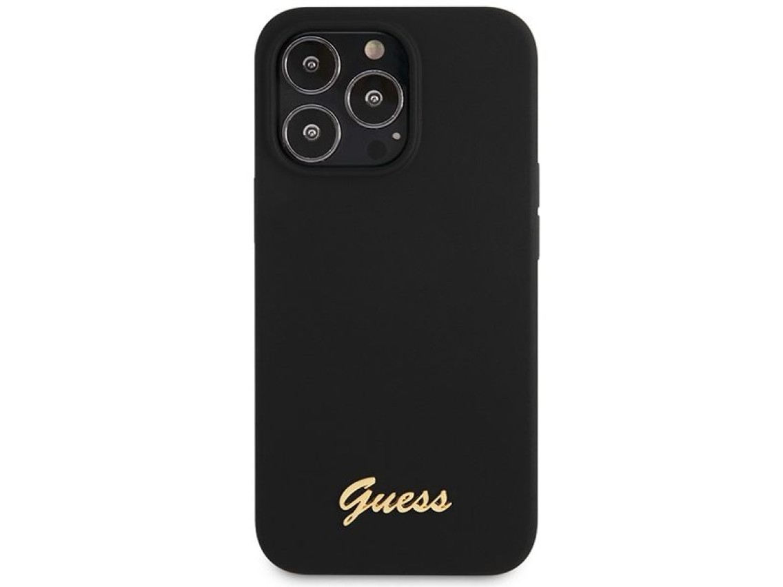 Capa rígida de silicone Guess GUHCP13XLSLMGBK para iPhone 13 Pro Max 6.7" preta/preta com logotipo d