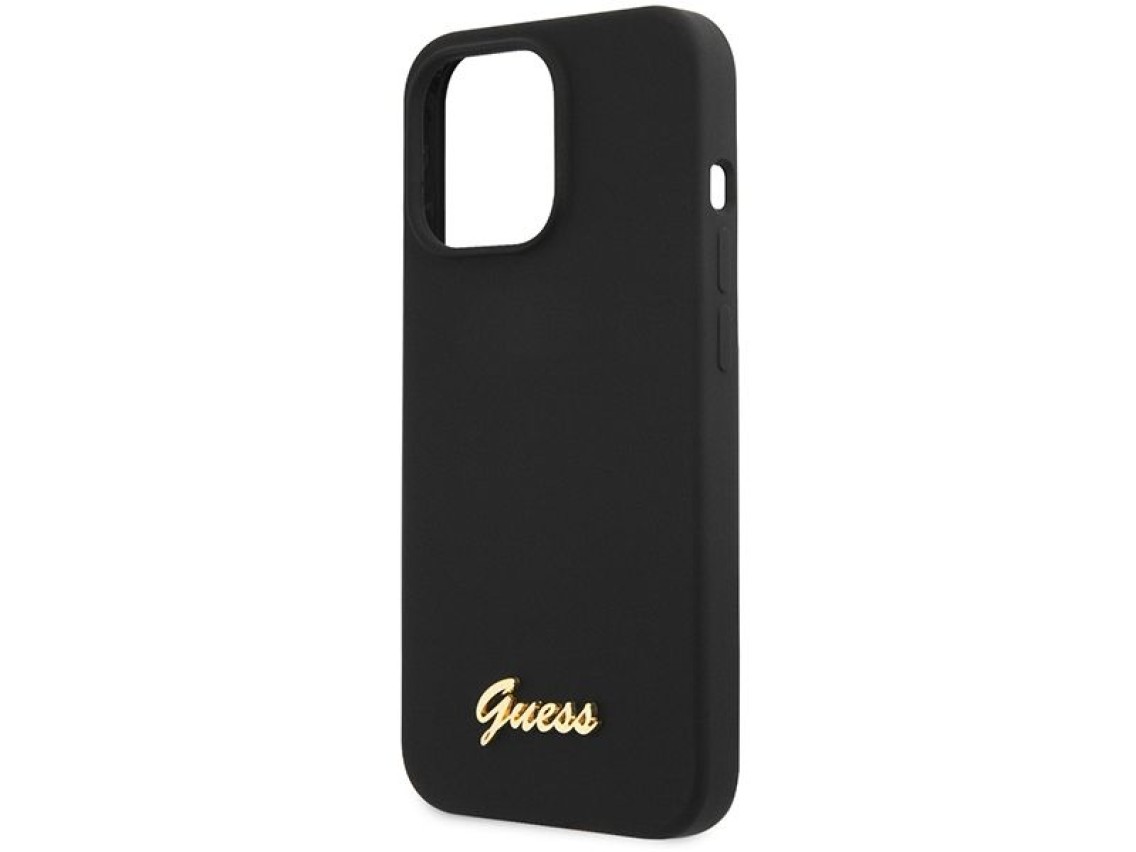 Capa rígida de silicone Guess GUHCP13XLSLMGBK para iPhone 13 Pro Max 6.7" preta/preta com logotipo d