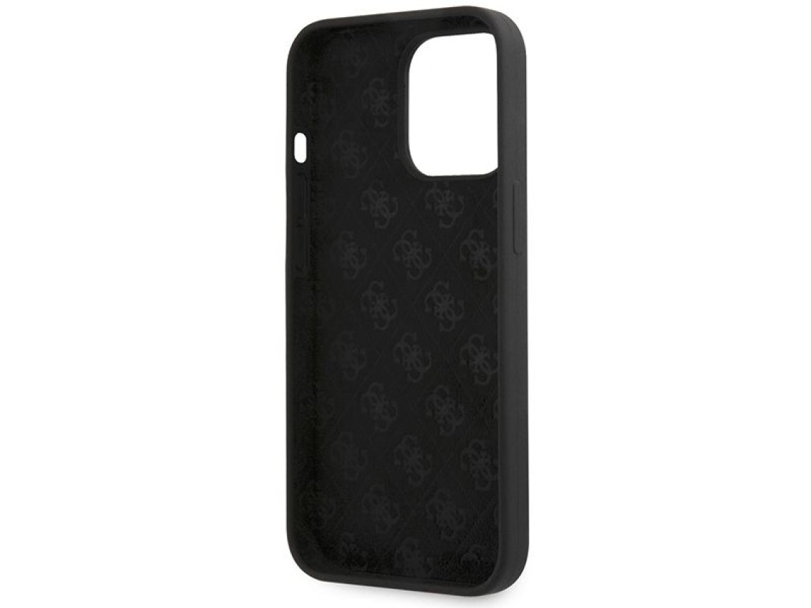 Capa rígida de silicone Guess GUHCP13XLSLMGBK para iPhone 13 Pro Max 6.7" preta/preta com logotipo d
