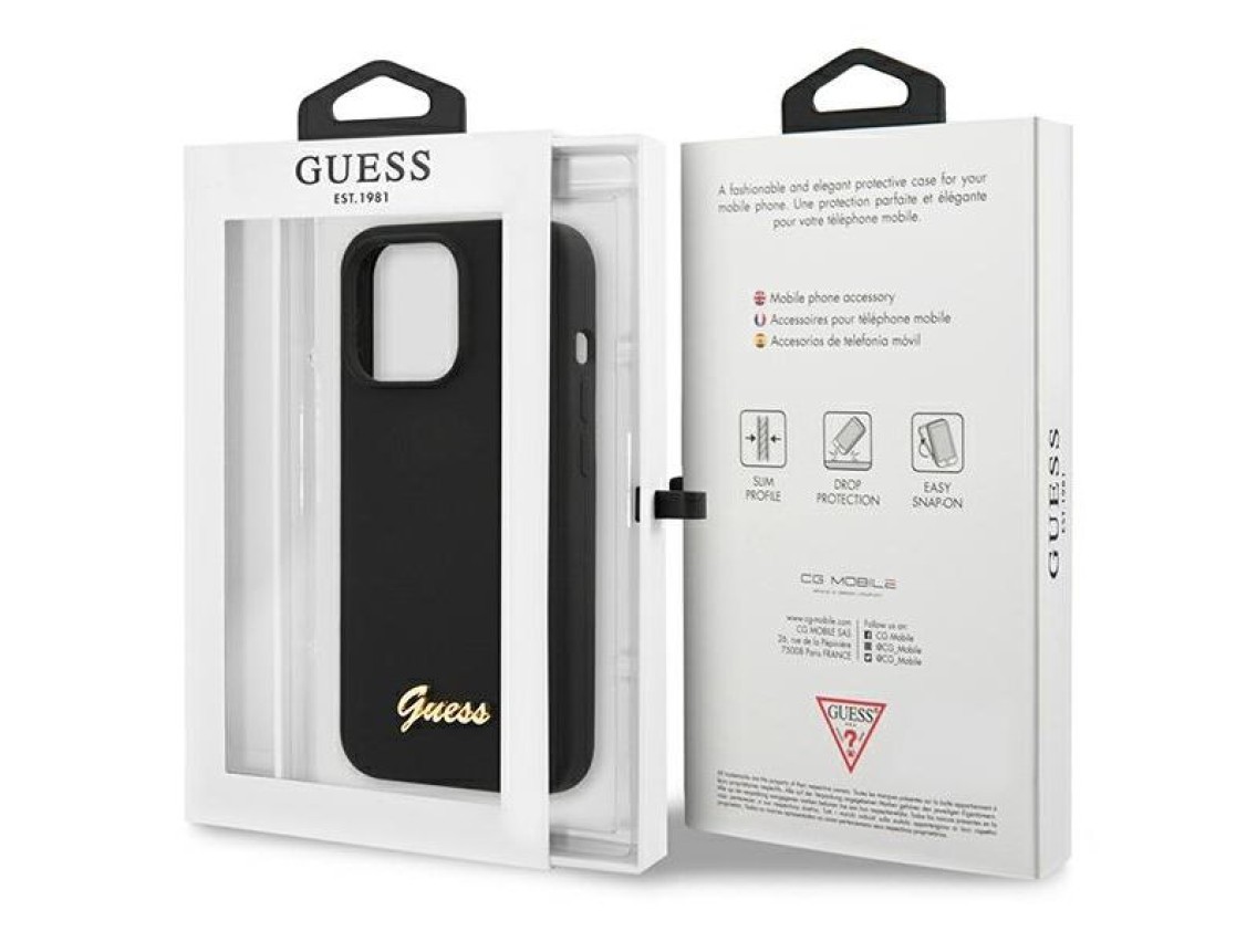 Capa rígida de silicone Guess GUHCP13XLSLMGBK para iPhone 13 Pro Max 6.7" preta/preta com logotipo d