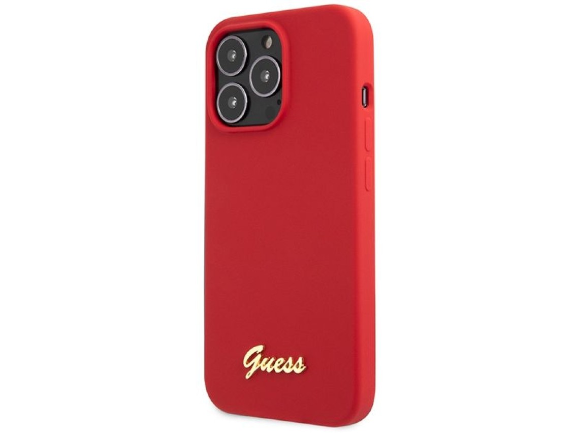 Capa rígida Guess GUHCP13XLSLMGRE para iPhone 13 Pro Max 6.7" nas cores vermelho/bordô, com logotipo