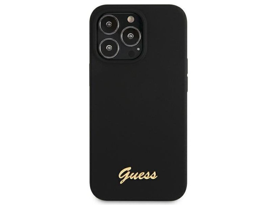 Capa rígida de silicone Guess GUHMP13XLSLMGBK para iPhone 13 Pro Max 6.7" preta/preta com logotipo d