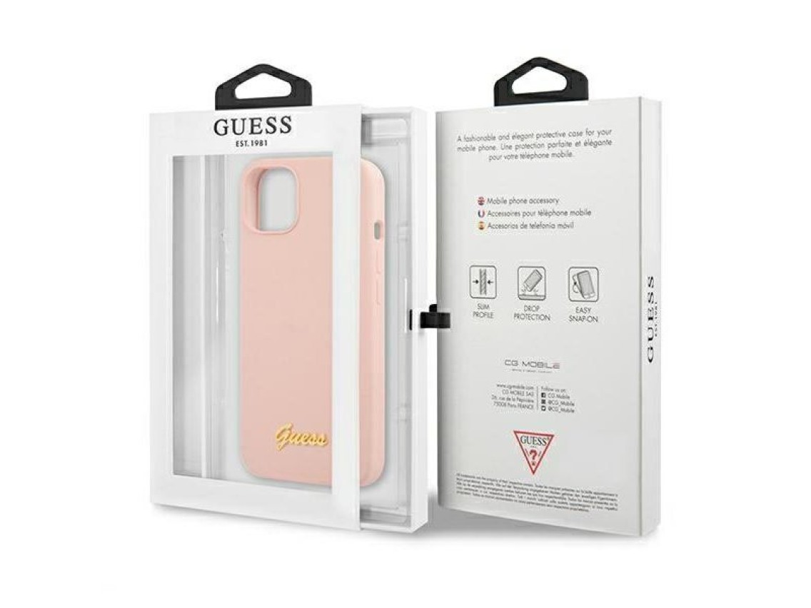 Funda rígida Guess GUHMP13MLSLMGLP para iPhone 13 de 6,1" en rosa claro/rosa claro, de silicona con