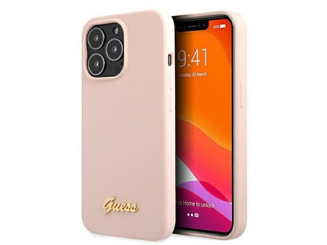 Guess GUHMP13XLSLMGLP iPhone 13 Pro Max 6.7" light pink/light pink hardcase Silicone Script Gold Log