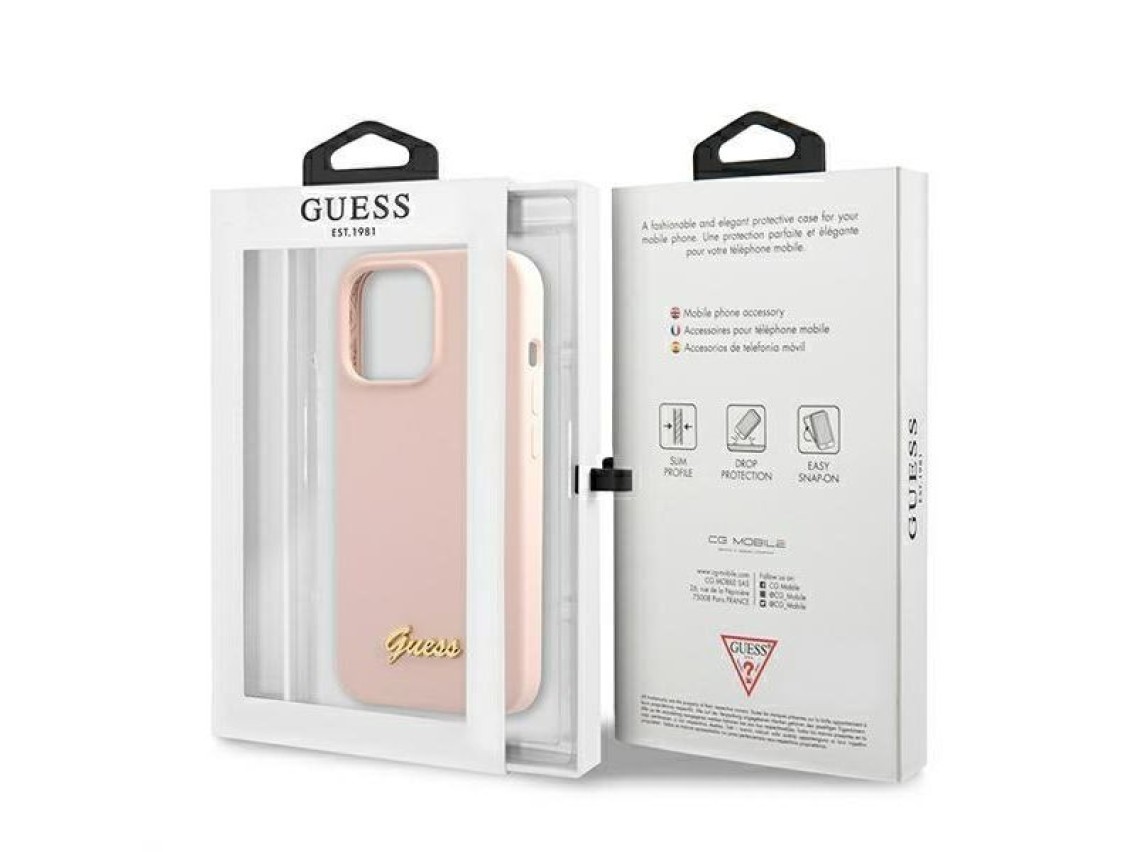 Guess GUHMP13XLSLMGLP iPhone 13 Pro Max 6.7" light pink/light pink hardcase Silicone Script Gold Log