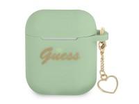 Capa para AirPods Guess GUA2LSCHSN, verde/verde, em silicone, com pingente de coração. Capa para AirPods Guess GUA2LSCHSN, verde/verde, em silicone, com pingente de coração.