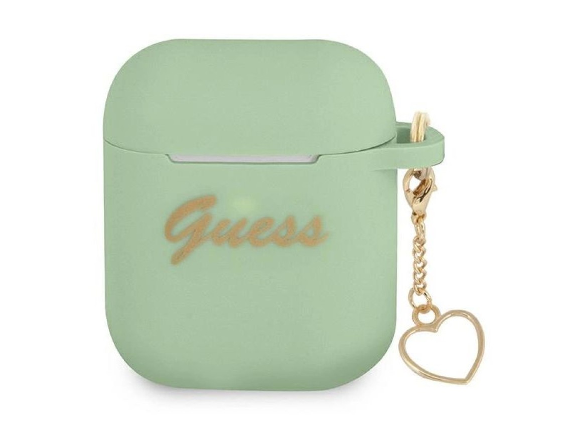 Capa para AirPods Guess GUA2LSCHSN, verde/verde, em silicone, com pingente de coração.