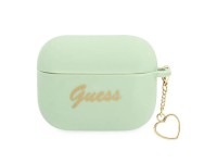 Capa para AirPods Pro Guess GUAPLSCHSN, verde/verde, em silicone, com pingente de cora��o.