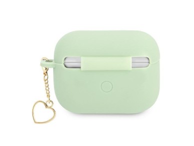 Capa para AirPods Pro Guess GUAPLSCHSN, verde/verde, em silicone, com pingente de cora��o.