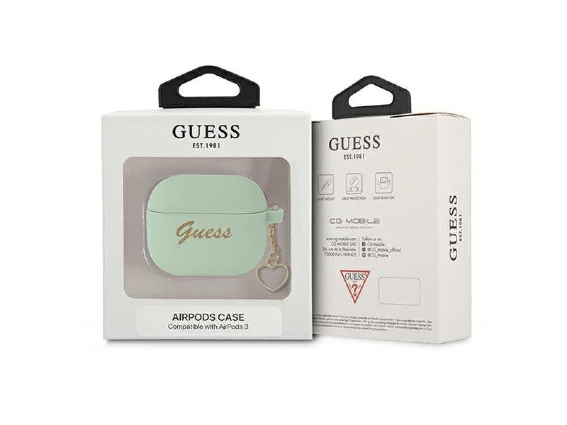 Guess GUA3LSCHSN AirPods 3 cover green/green Silicone Charm Heart Collection