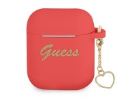 Funda para AirPods Guess GUA2LSCHSR roja/roja de silicona con dije de corazón. Funda para AirPods Guess GUA2LSCHSR roja/roja de silicona con dije de corazón.