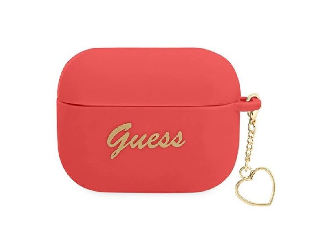 Capa para AirPods Pro Guess GUAPLSCHSR, vermelha/vermelha, em silicone, com pingente de coração.