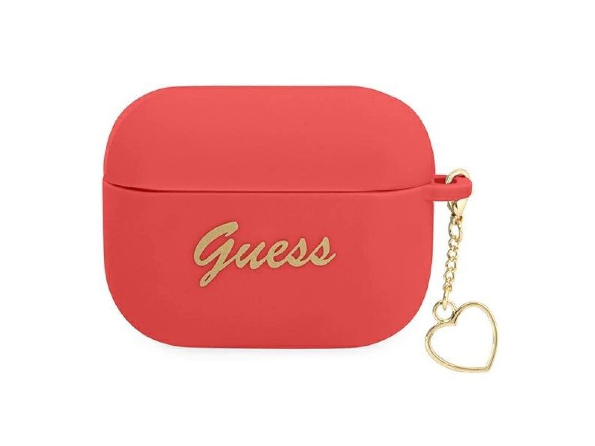 Capa para AirPods Pro Guess GUAPLSCHSR, vermelha/vermelha, em silicone, com pingente de coração.