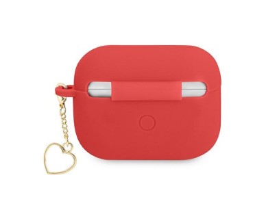 Capa para AirPods Pro Guess GUAPLSCHSR, vermelha/vermelha, em silicone, com pingente de cora��o.
