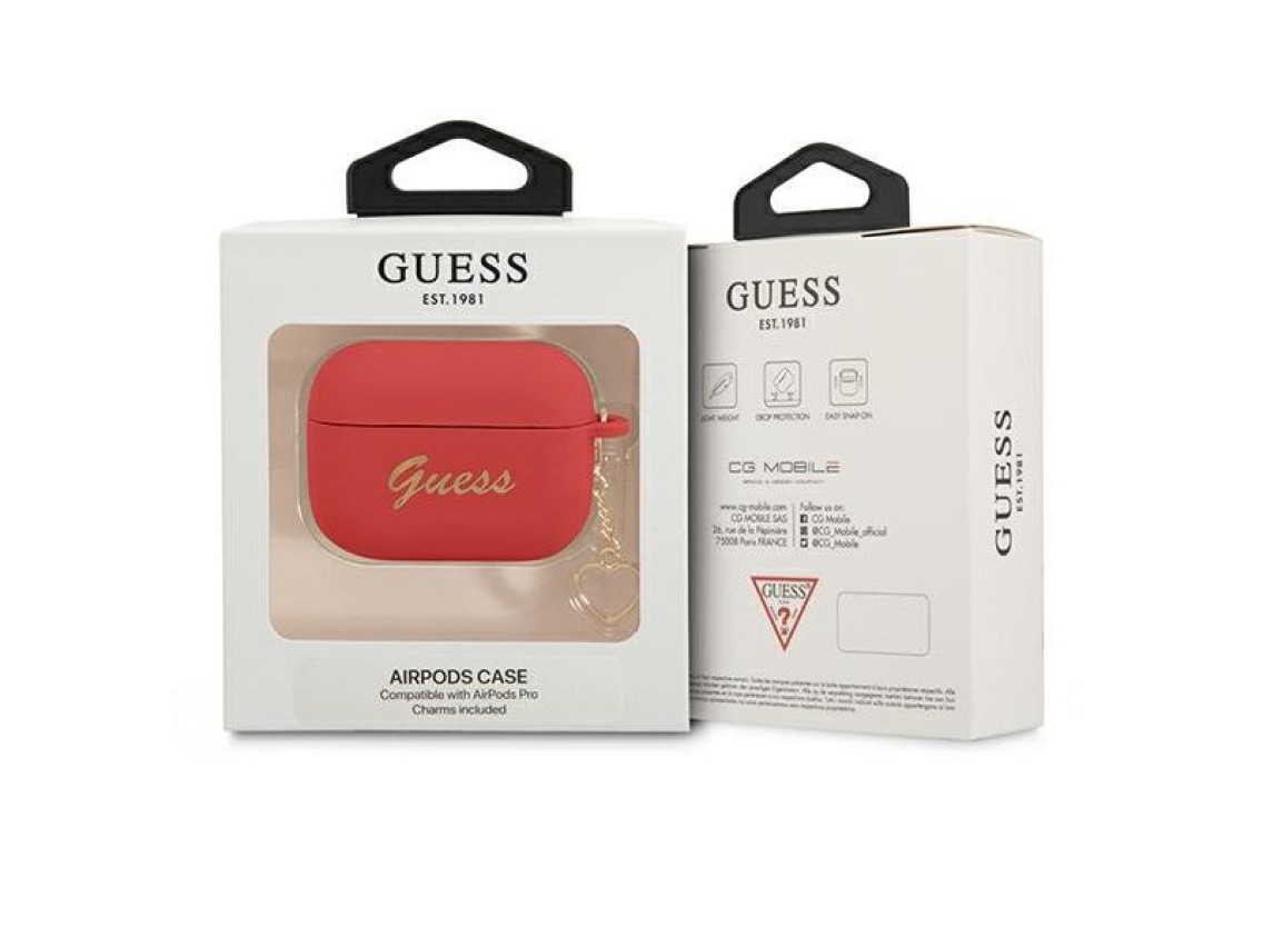 Capa para AirPods Pro Guess GUAPLSCHSR, vermelha/vermelha, em silicone, com pingente de coração.