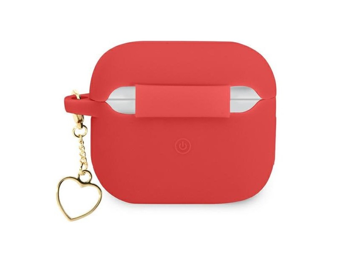 Capa para AirPods 3 Guess GUA3LSCHSR, vermelha/vermelha, em silicone, com pingente de cora��o.