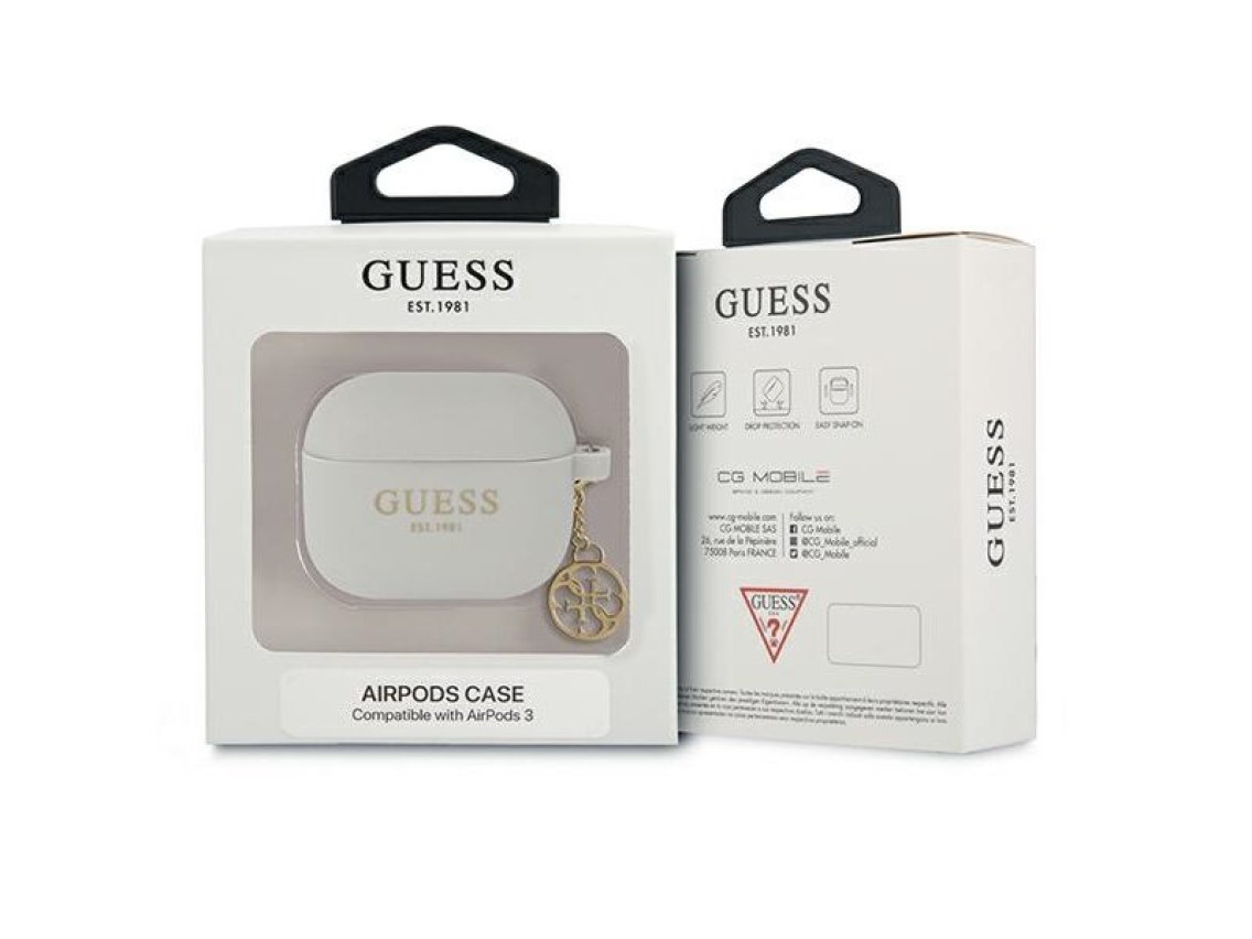 Funda Guess GUA3LSC4EG para AirPods 3, color gris/gris, de silicona, con dije de la colección 4G.