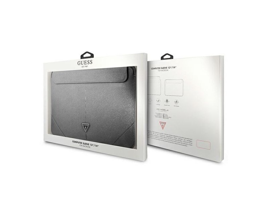 Guess Saffiano Triangle Logo case for a 14" laptop - silver