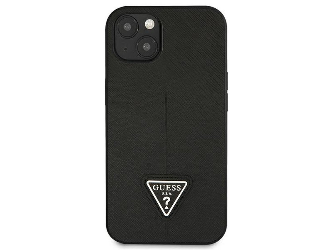 Funda Guess GUHCP13SPSATLK para iPhone 13 mini de 5,4" negra / carcasa r�gida negra con logo Saffian