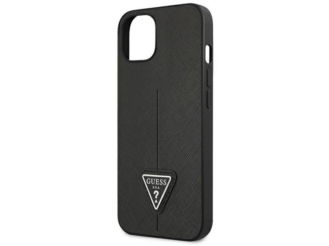 Funda Guess GUHCP13SPSATLK para iPhone 13 mini de 5,4" negra / carcasa r�gida negra con logo Saffian