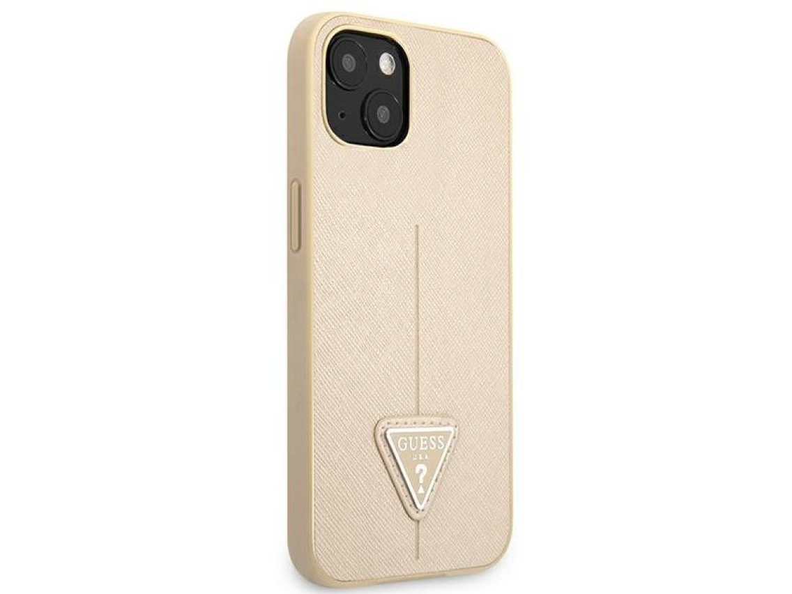 Guess GUHCP13SPSATLE iPhone 13 mini 5,4" bege / capa rígida bege Saffiano com logotipo triangular