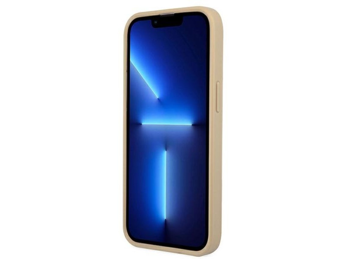 Guess GUHCP13SPSATLE iPhone 13 mini 5,4" bege / capa rígida bege Saffiano com logotipo triangular