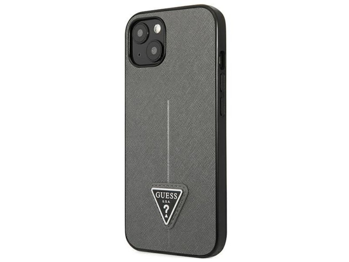 Guess GUHCP13SPSATLG iPhone 13 mini 5,4" prata / capa rígida prateada Saffiano com logotipo triangul