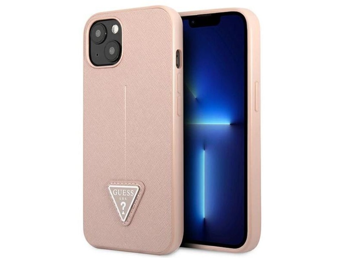Funda r�gida Guess GUHCP13SPSATLP para iPhone 13 mini de 5,4" rosa/rosa con logo SaffianoTriangle