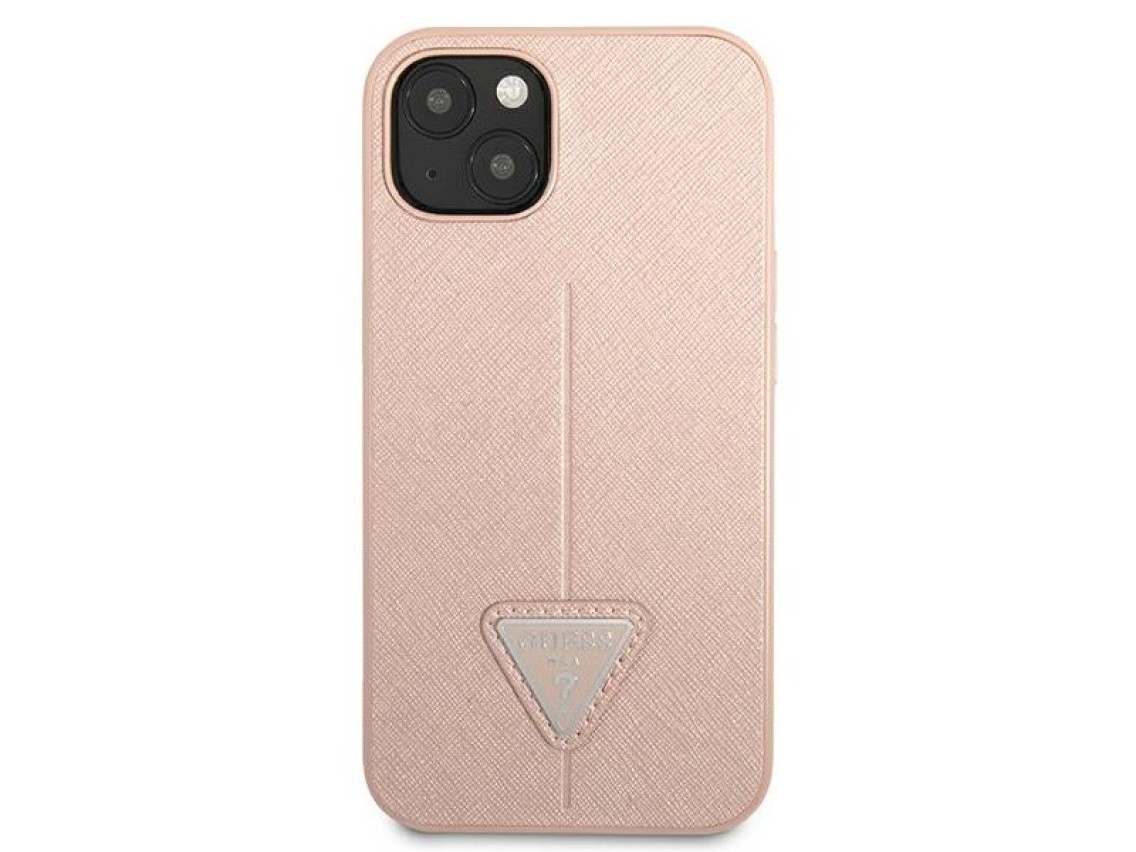 Funda r�gida Guess GUHCP13SPSATLP para iPhone 13 mini de 5,4" rosa/rosa con logo SaffianoTriangle
