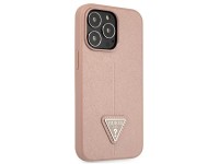 Capa rígida rosa/rosa com logo triangular em couro Saffiano Guess GUHCP13LPSATLP para iPhone 13 Pro Capa rígida rosa/rosa com logo triangular em couro Saffiano Guess GUHCP13LPSATLP para iPhone 13 Pro