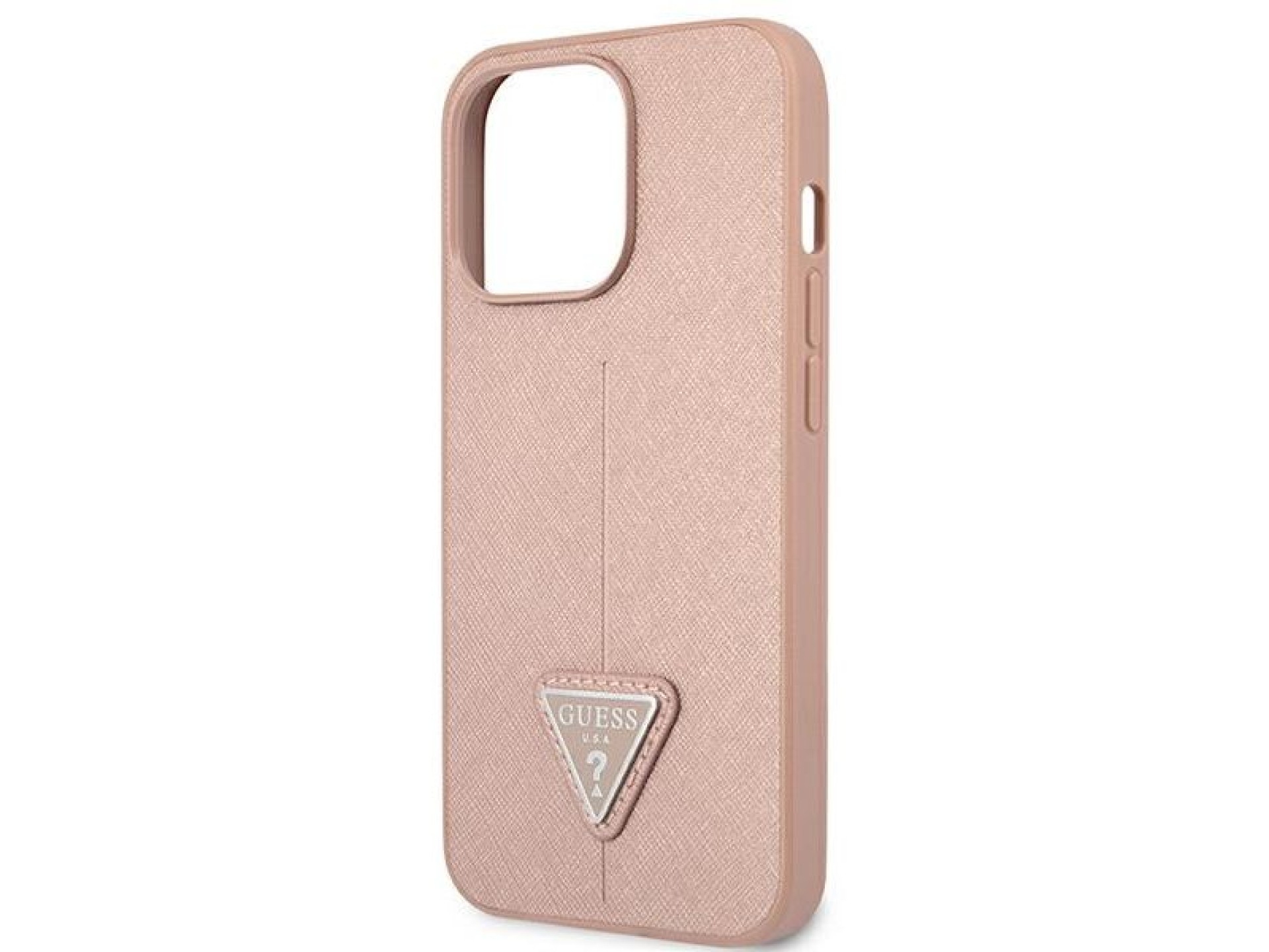 Capa rígida rosa/rosa com logo triangular em couro Saffiano Guess GUHCP13LPSATLP para iPhone 13 Pro