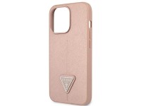 Capa rígida rosa/rosa com logo triangular em couro Saffiano Guess GUHCP13LPSATLP para iPhone 13 Pro Capa rígida rosa/rosa com logo triangular em couro Saffiano Guess GUHCP13LPSATLP para iPhone 13 Pro