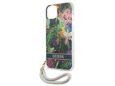 Capa rígida azul/azul Guess GUHCP13SHFLSB para iPhone 13 mini 5.4" com alça de flor Capa rígida azul/azul Guess GUHCP13SHFLSB para iPhone 13 mini 5.4" com alça de flor