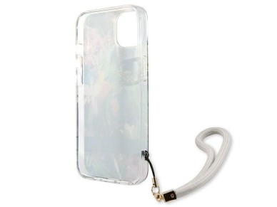 Capa rígida azul/azul Guess GUHCP13SHFLSB para iPhone 13 mini 5.4" com alça de flor Capa rígida azul/azul Guess GUHCP13SHFLSB para iPhone 13 mini 5.4" com alça de flor