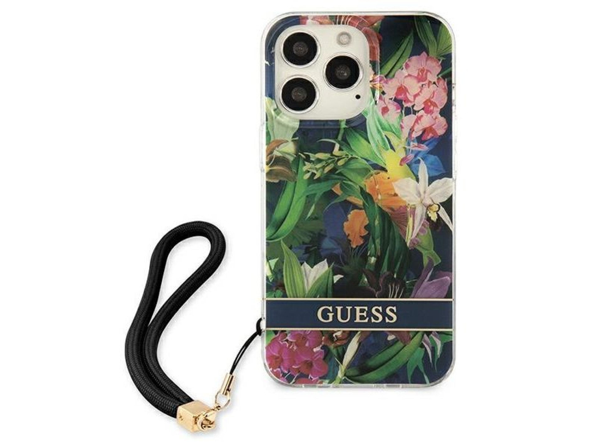 Capa rígida azul/azul com estampa de flores Guess GUHCP13LHFLSB para iPhone 13 Pro / 13 de 6,1